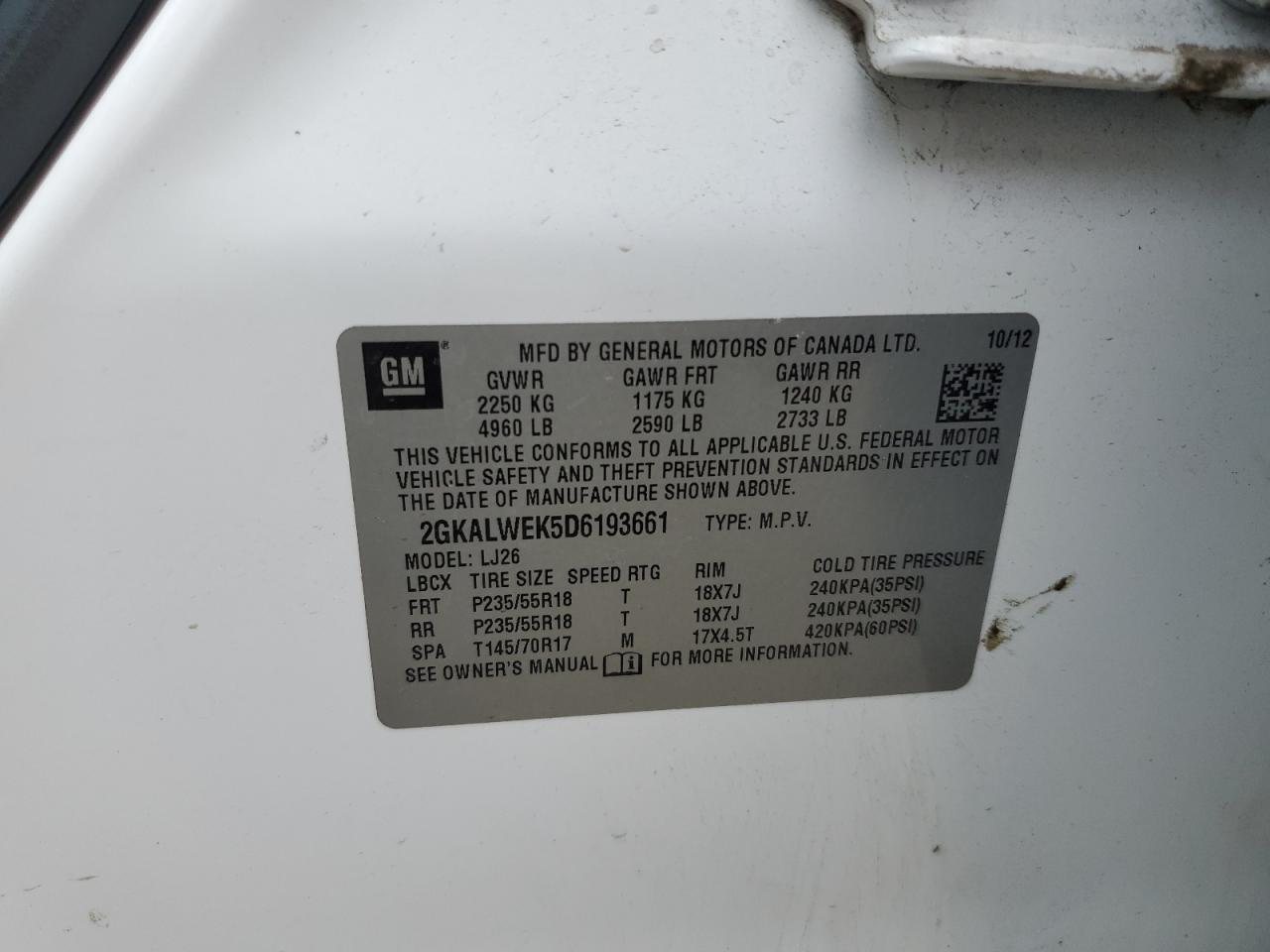 2GKALWEK5D6193661 2013 GMC Terrain Slt