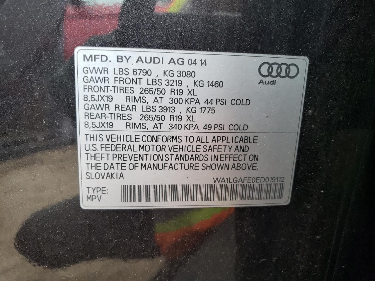 WA1LGAFE0ED019112 2014 Audi Q7 Premium Plus