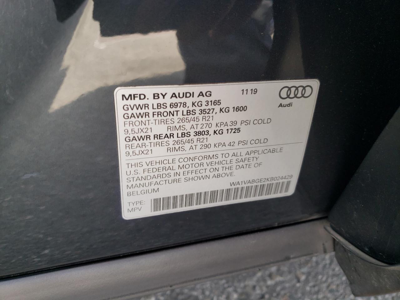 WA1VABGE2KB024429 2019 Audi E-Tron Prestige