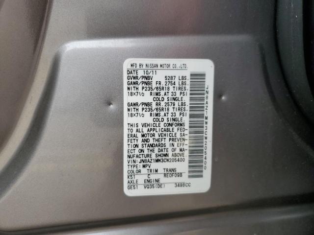 2012 Nissan Murano S VIN: JN8AZ1MW3CW205400 Lot: 54136644