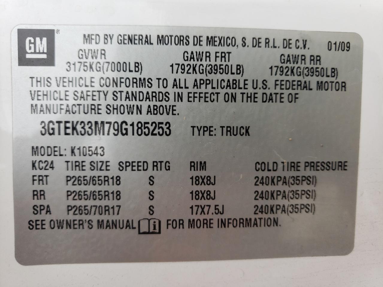 3GTEK33M79G185253 2009 GMC Sierra K1500 Slt