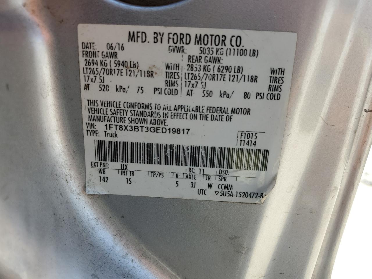 1FT8X3BT3GED19817 2016 Ford F350 Super Duty