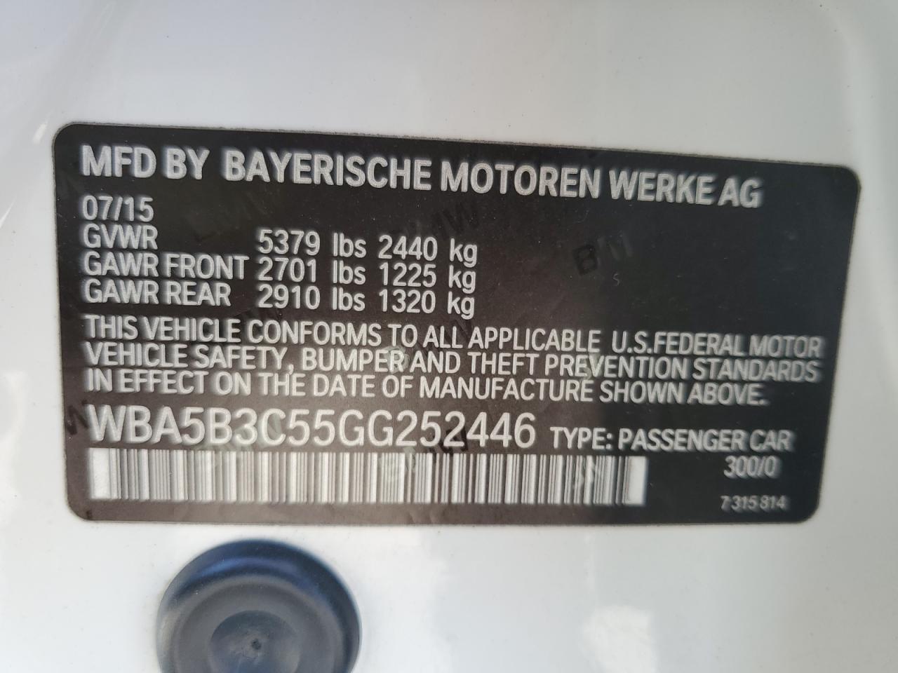 WBA5B3C55GG252446 2016 BMW 535 Xi