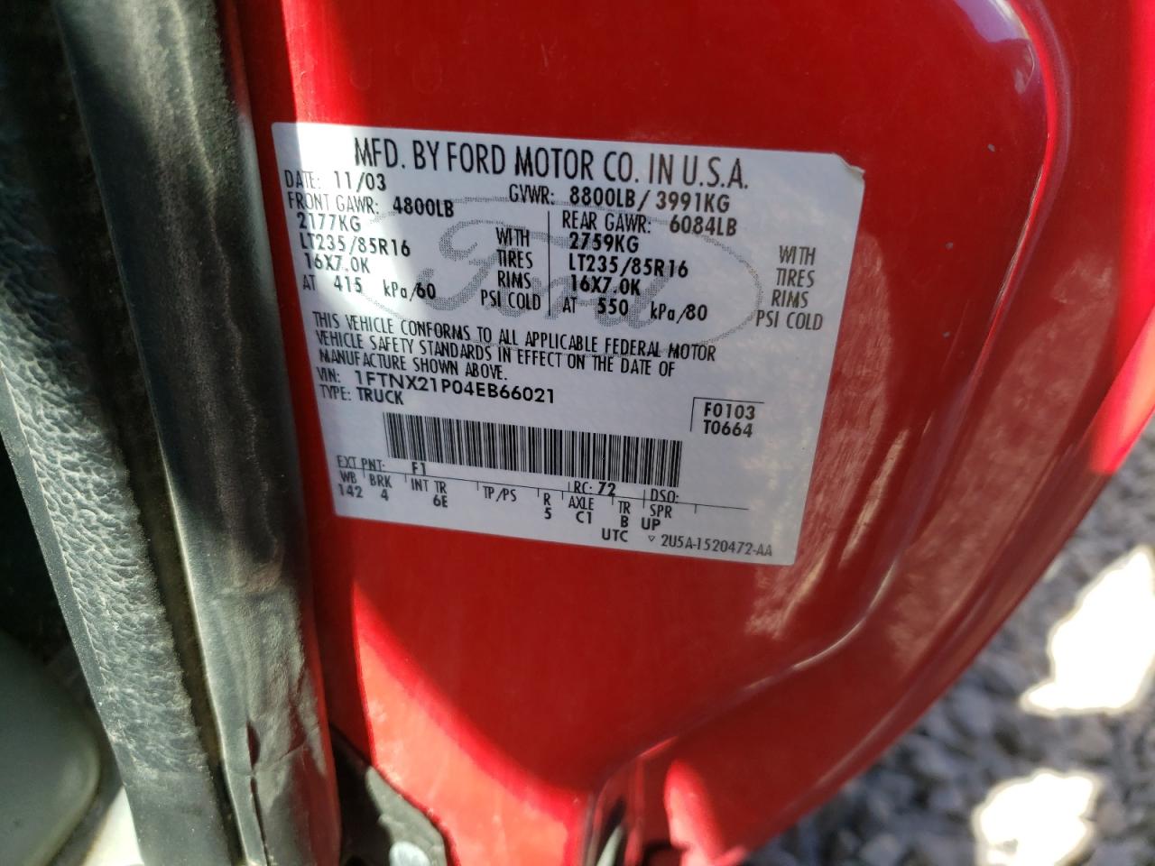 1FTNX21P04EB66021 2004 Ford F250 Super Duty