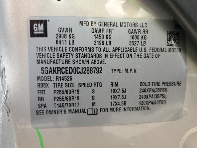2012 Buick Enclave VIN: 5GAKRCED0CJ288792 Lot: 54036564