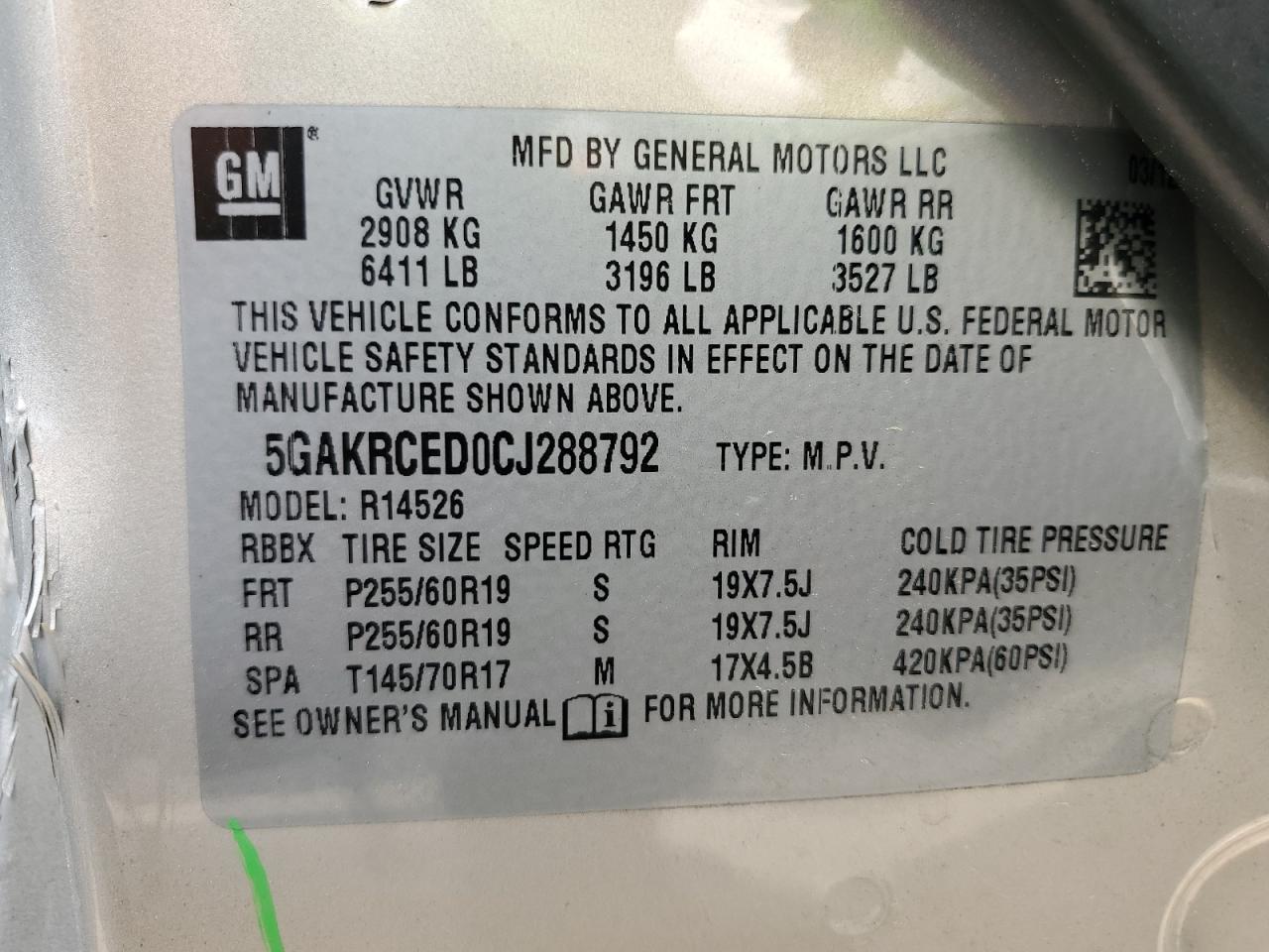 5GAKRCED0CJ288792 2012 Buick Enclave