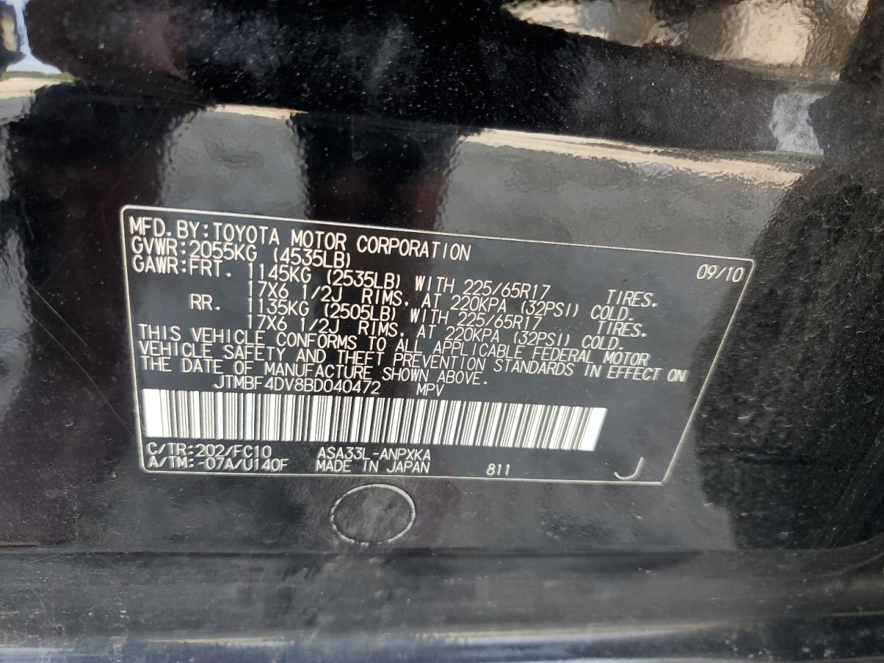 JTMBF4DV8BD040472 2011 Toyota Rav4