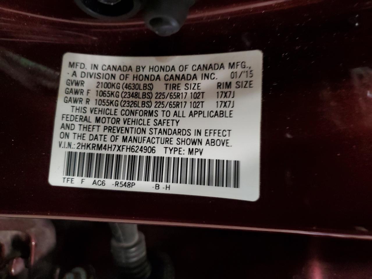 2HKRM4H7XFH624906 2015 Honda Cr-V Exl