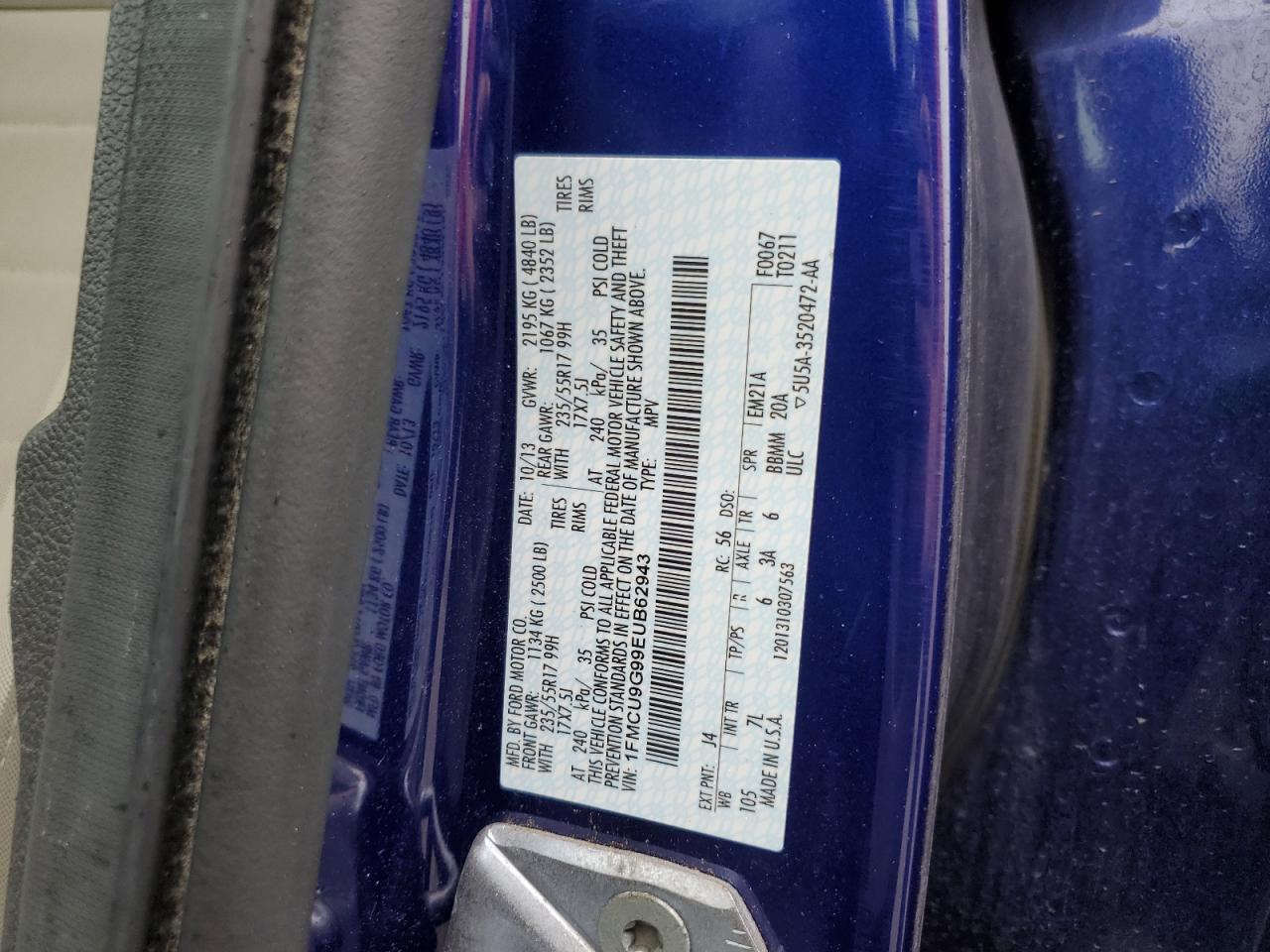 1FMCU9G99EUB62943 2014 Ford Escape Se