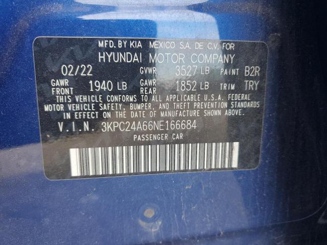 2022 Hyundai Accent Se VIN: 3KPC24A66NE166684 Lot: 56490784