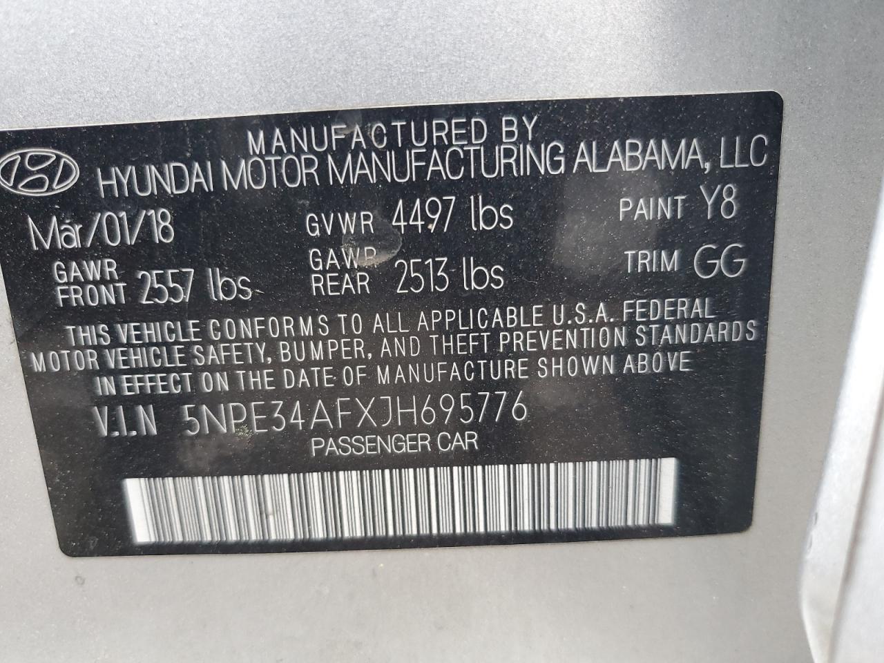 5NPE34AFXJH695776 2018 Hyundai Sonata Sport