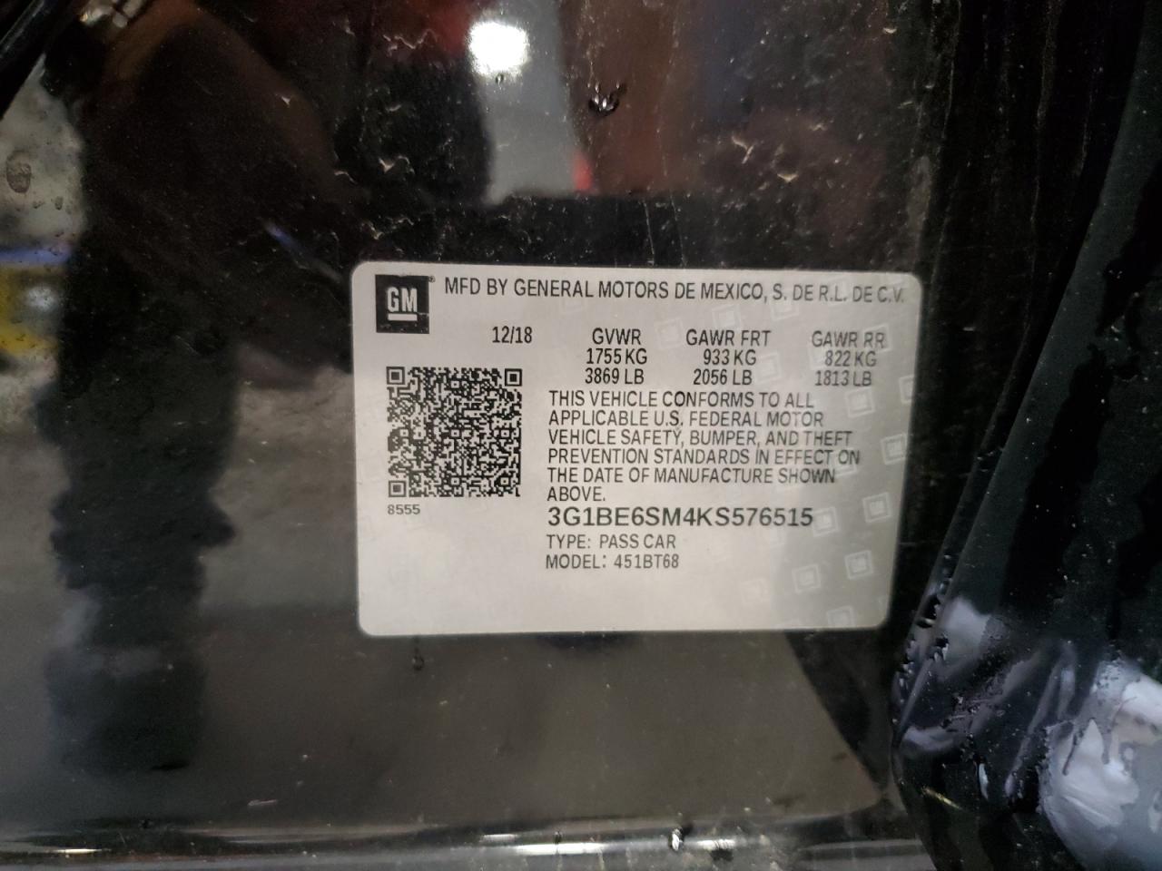 3G1BE6SM4KS576515 2019 Chevrolet Cruze Lt