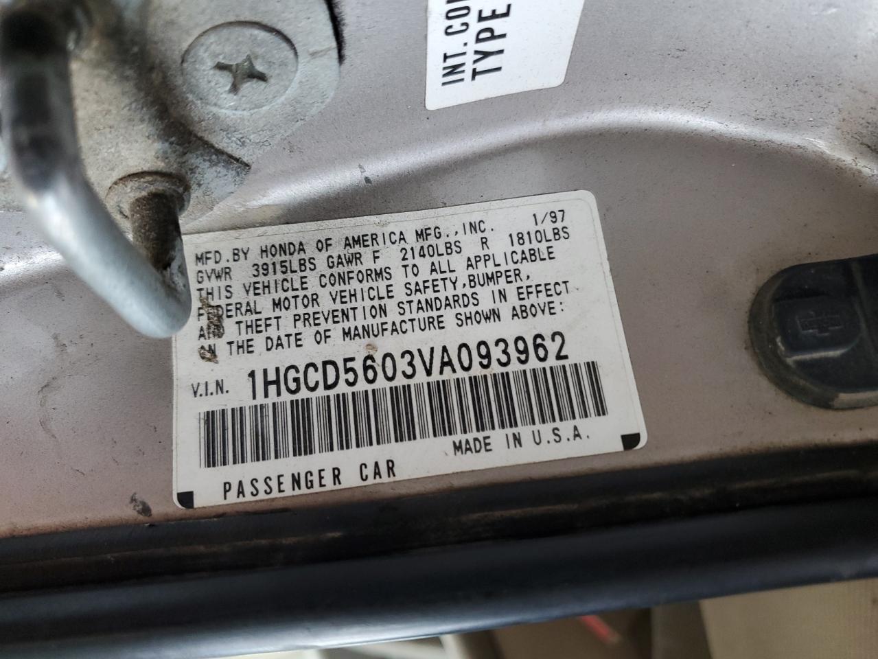 1HGCD5603VA093962 1997 Honda Accord Se