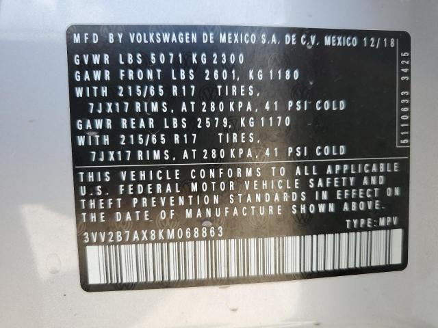 2019 Volkswagen Tiguan Se VIN: 3VV2B7AX8KM068863 Lot: 55921634