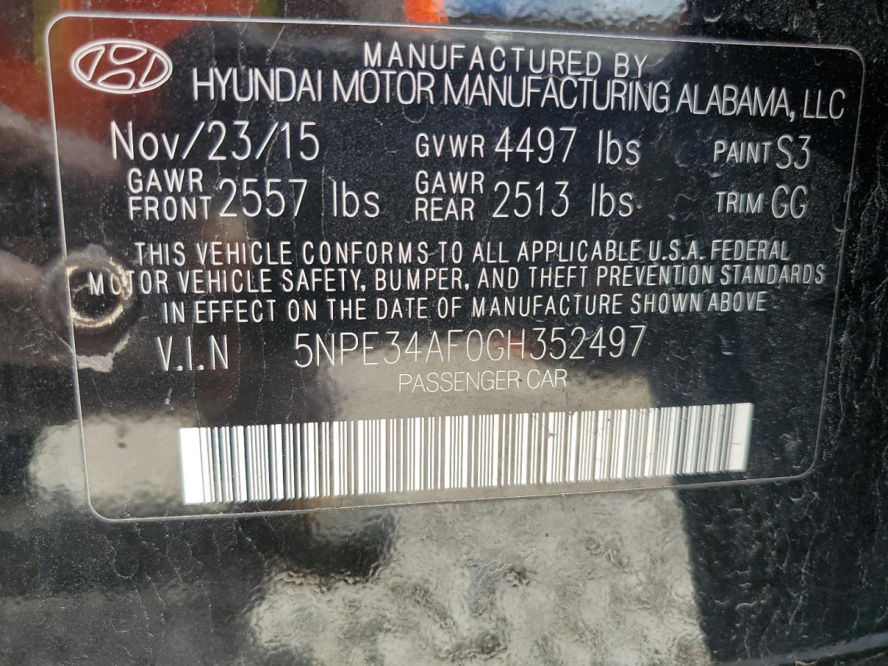 5NPE34AF0GH352497 2016 Hyundai Sonata Sport