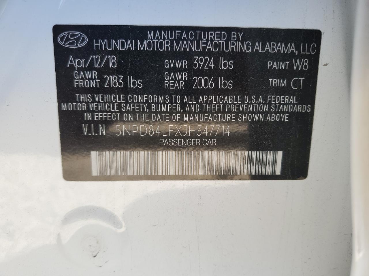 5NPD84LFXJH347714 2018 Hyundai Elantra Sel