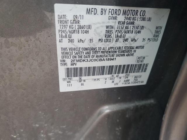 2012 Ford Edge Sel VIN: 2FMDK3JC0CBA18941 Lot: 53932354