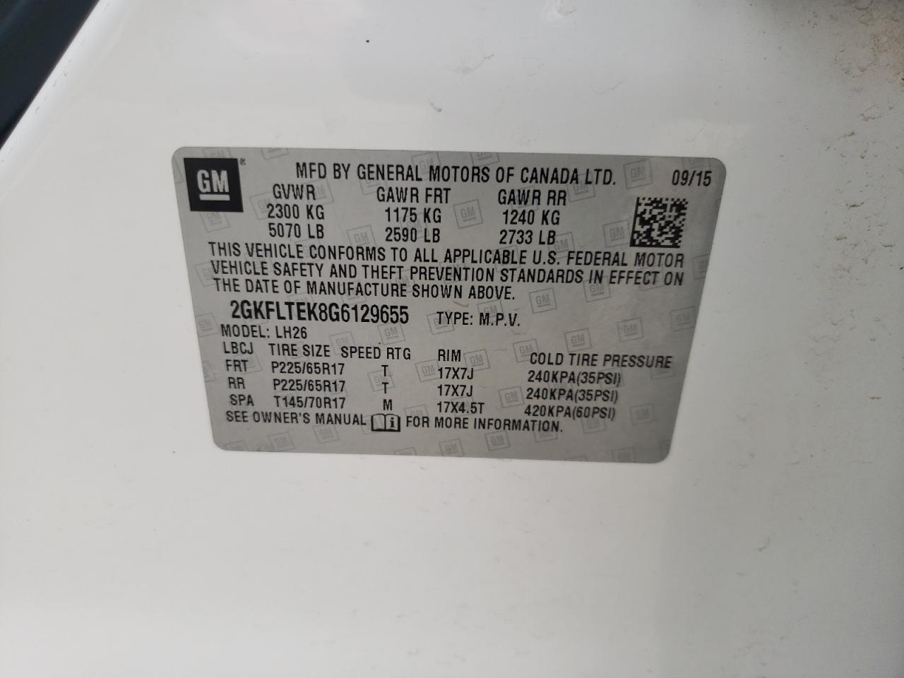 2GKFLTEK8G6129655 2016 GMC Terrain Sle