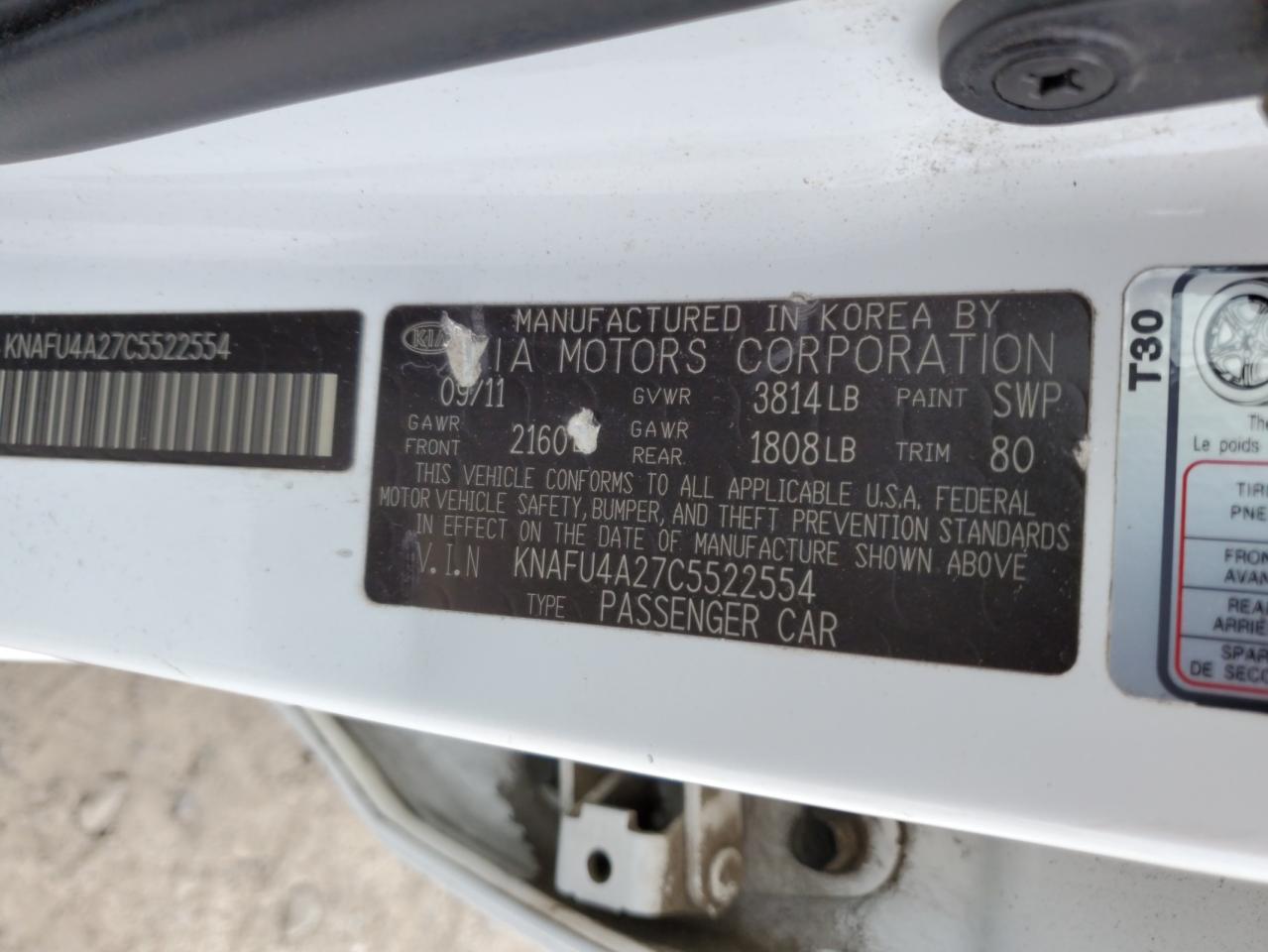 KNAFU4A27C5522554 2012 Kia Forte Ex