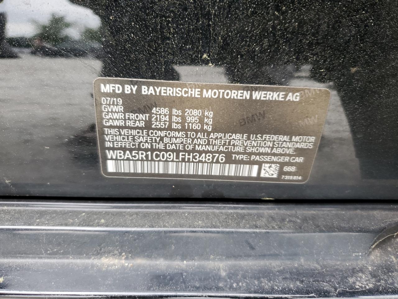 WBA5R1C09LFH34876 2020 BMW 330I