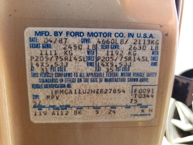 1987 Ford Aerostar VIN: 1FMCA11U2HZB27854 Lot: 55197554