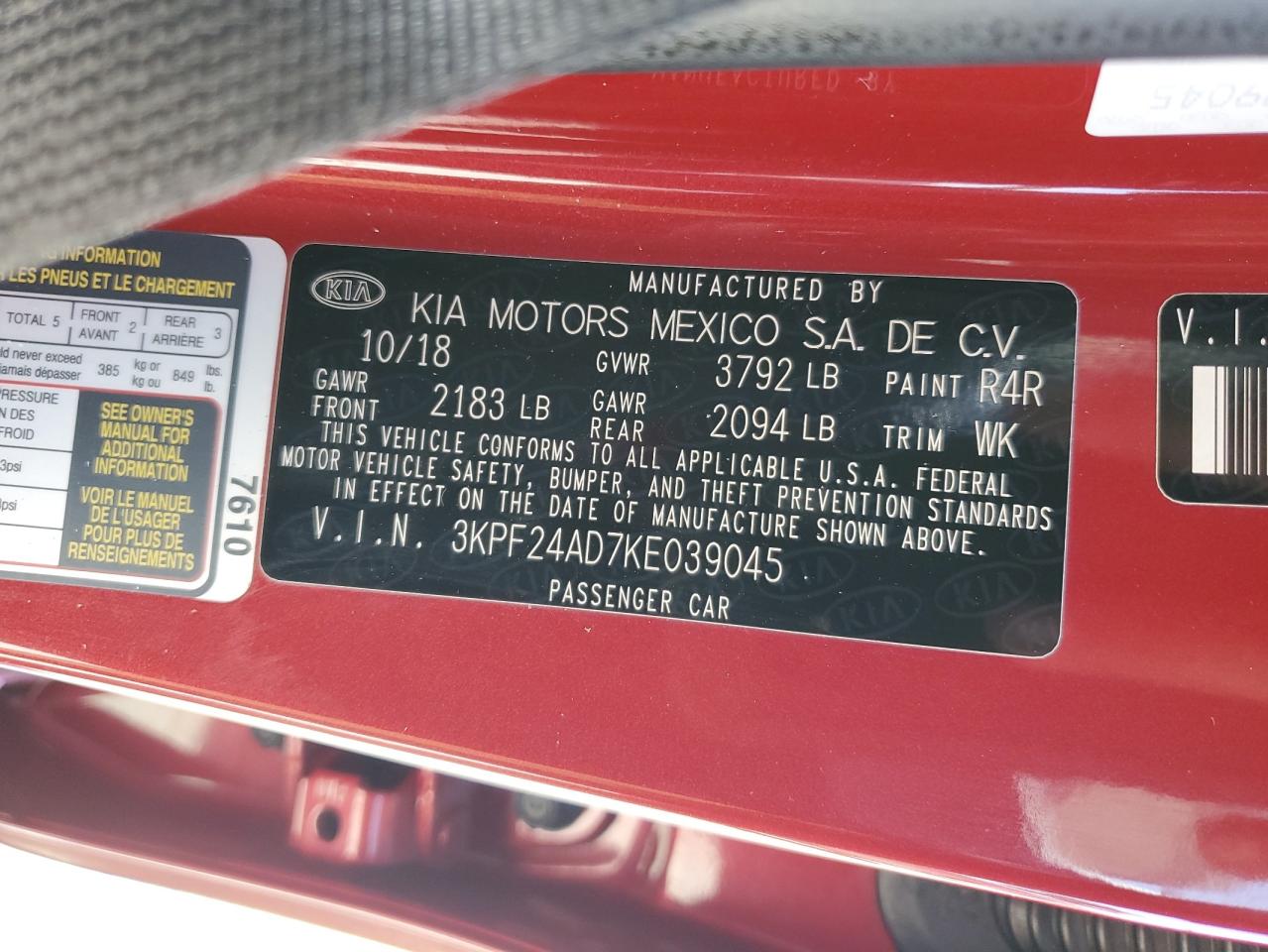 3KPF24AD7KE039045 2019 Kia Forte Fe