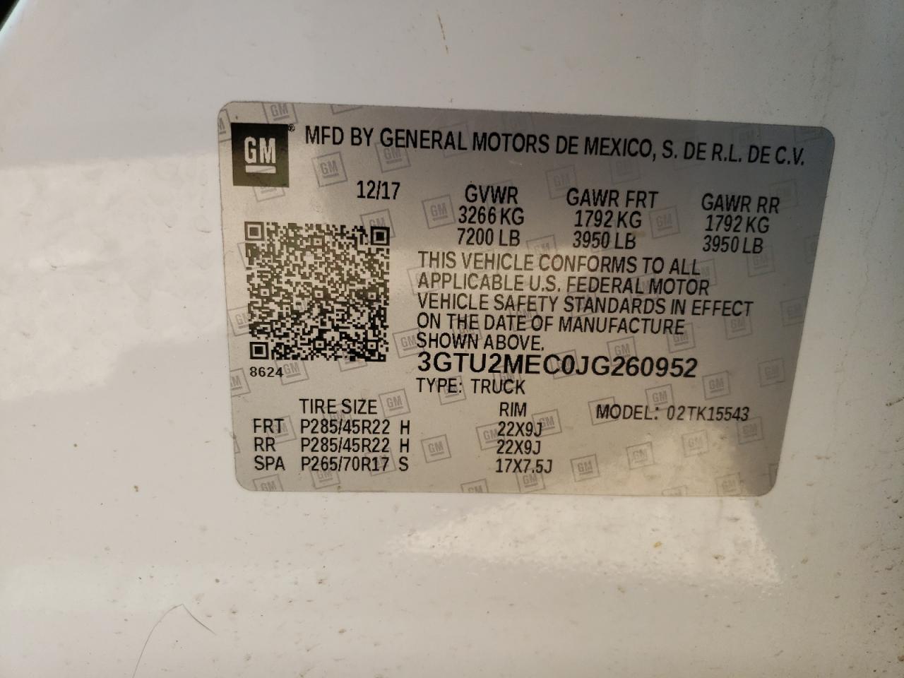 3GTU2MEC0JG260952 2018 GMC Sierra K1500 Sle