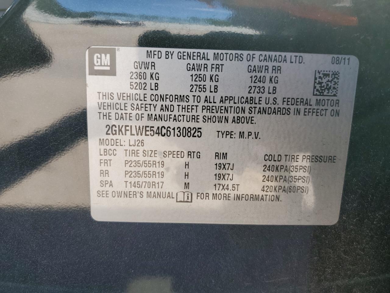 2GKFLWE54C6130825 2012 GMC Terrain Slt