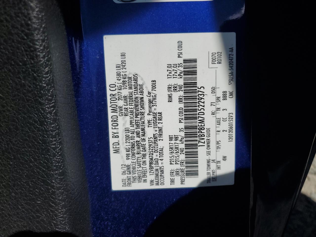 1ZVBP8EM7D5229375 2013 Ford Mustang