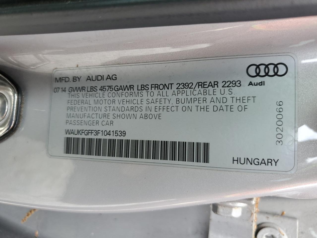 WAUKFGFF3F1041539 2015 Audi A3 Prestige S-Line