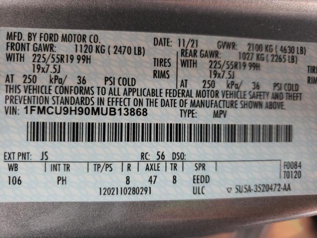 2021 Ford Escape Sel VIN: 1FMCU9H90MUB13868 Lot: 56767714