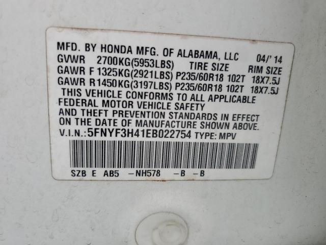 2014 Honda Pilot Ex VIN: 5FNYF3H41EB022754 Lot: 55663914