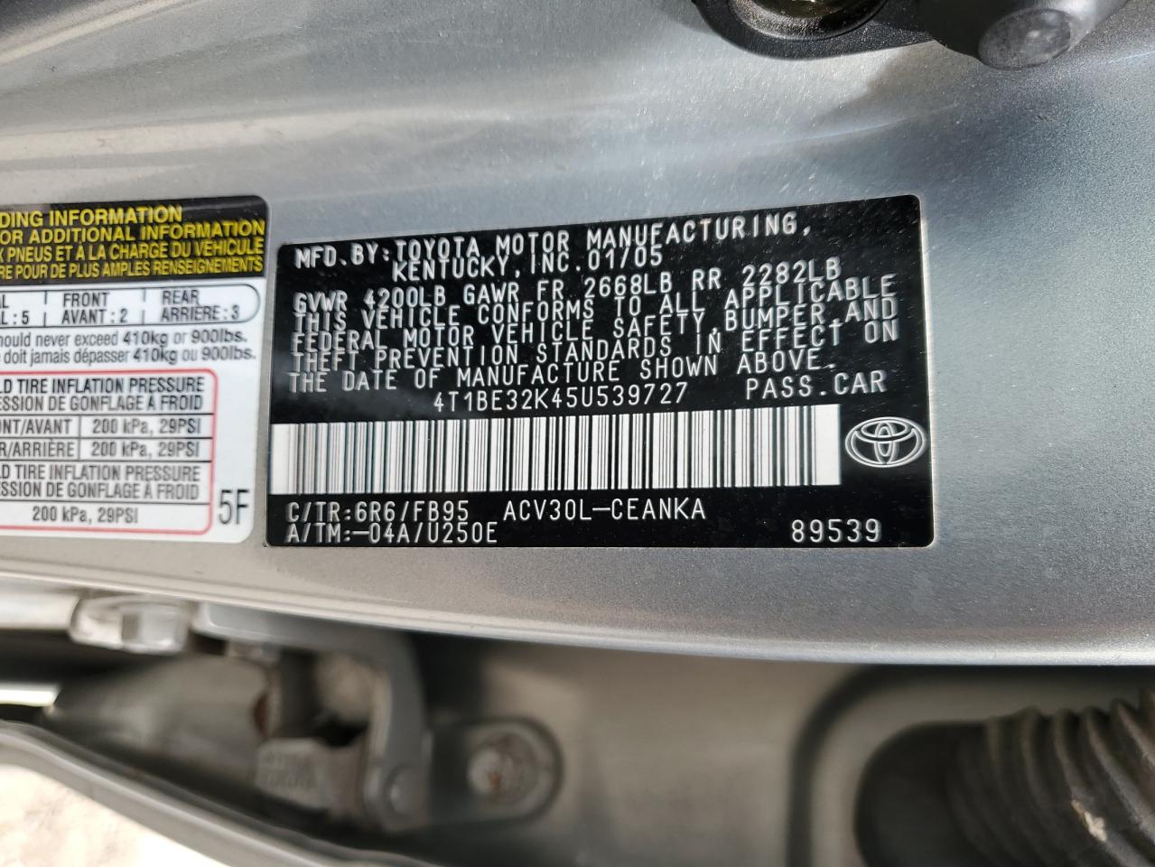 4T1BE32K45U539727 2005 Toyota Camry Le