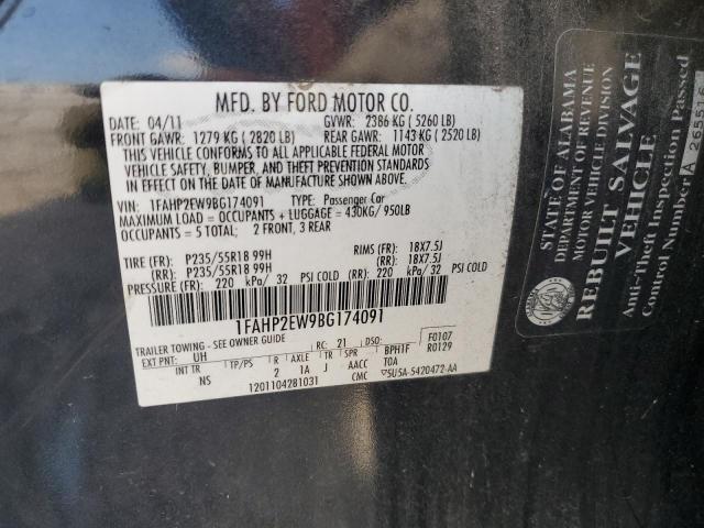 2011 Ford Taurus Sel VIN: 1FAHP2EW9BG174091 Lot: 55224274