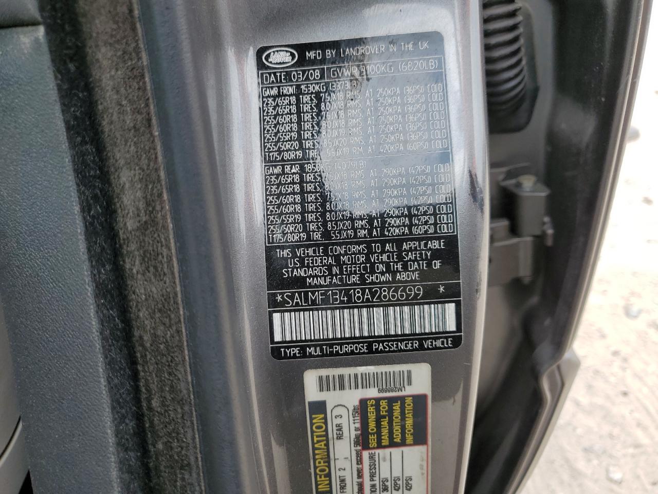 SALMF13418A286699 2008 Land Rover Range Rover Supercharged