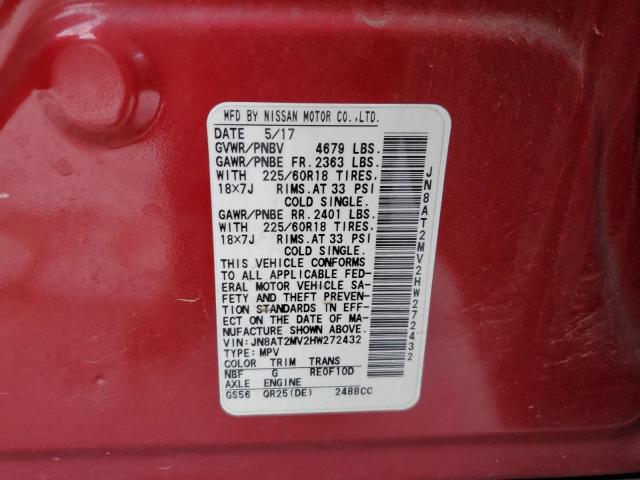 2017 Nissan Rogue S VIN: JN8AT2MV2HW272432 Lot: 55884194