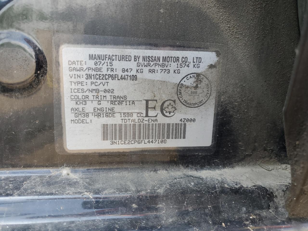 3N1CE2CP6FL447109 2015 Nissan Versa Note S