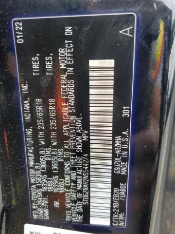 2022 Toyota Highlander Xle VIN: 5TDGZRAH2NS544274 Lot: 55040014