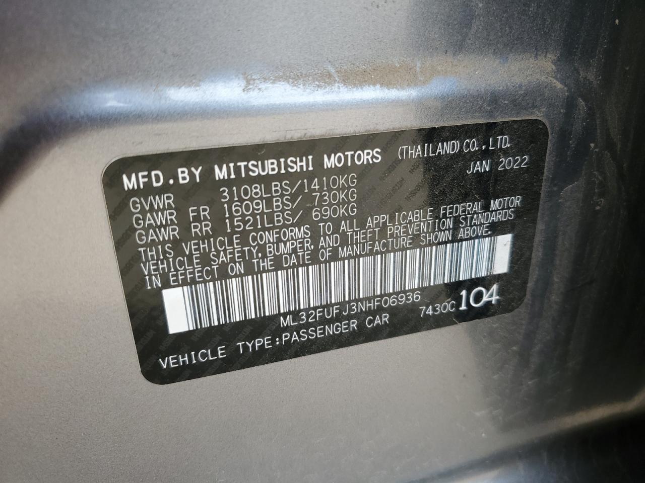 ML32FUFJ3NHF06936 2022 Mitsubishi Mirage G4 Es