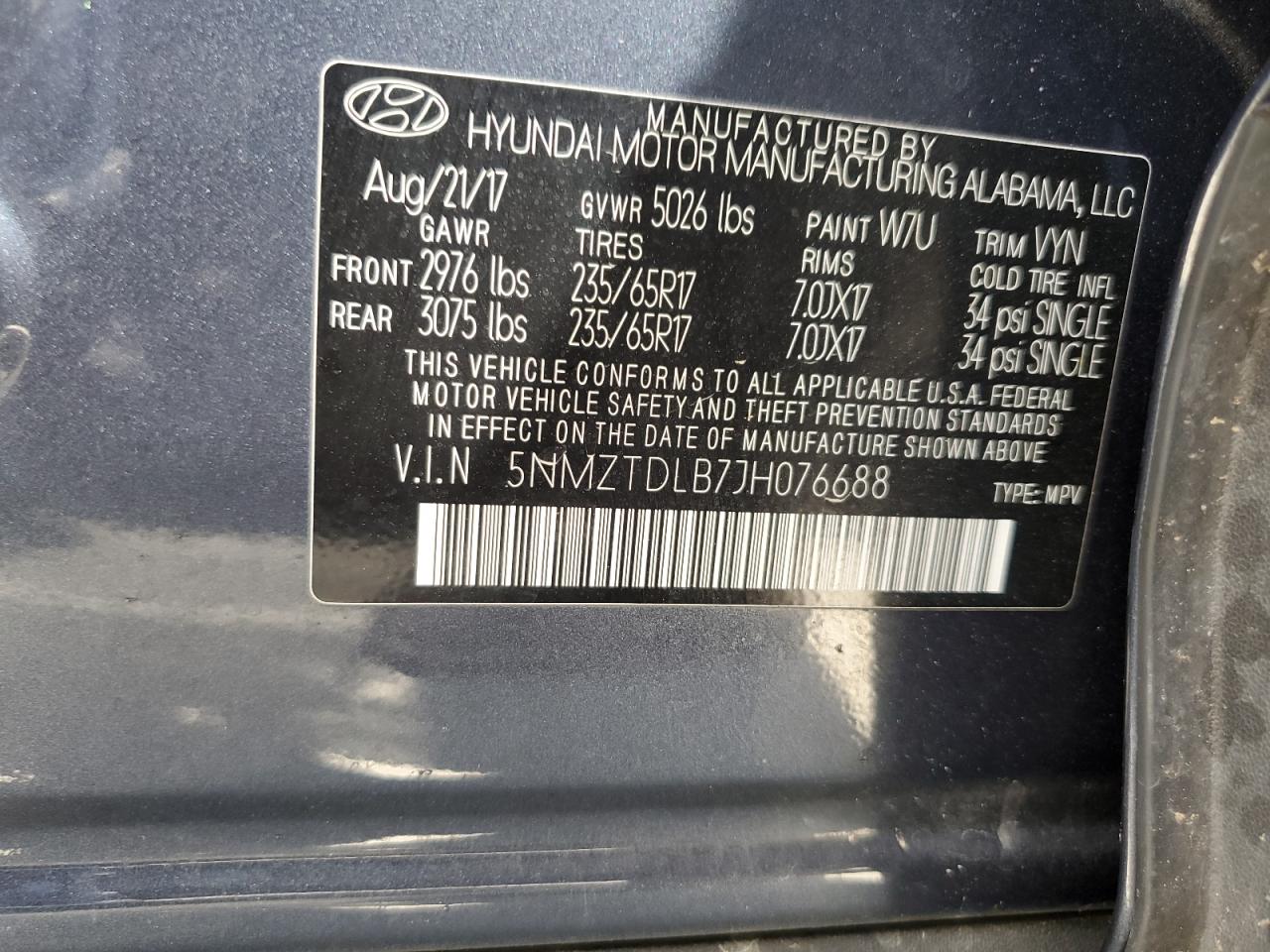 5NMZTDLB7JH076688 2018 Hyundai Santa Fe Sport