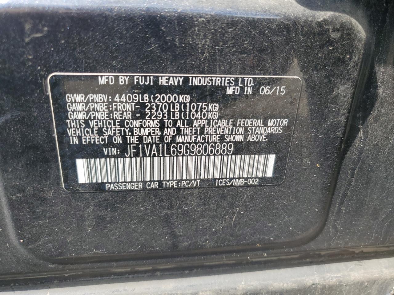 JF1VA1L69G9806889 2016 Subaru Wrx Limited