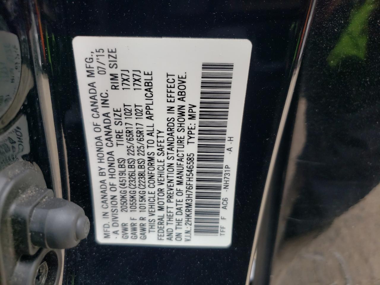 2HKRM3H76FH546585 2015 Honda Cr-V Exl