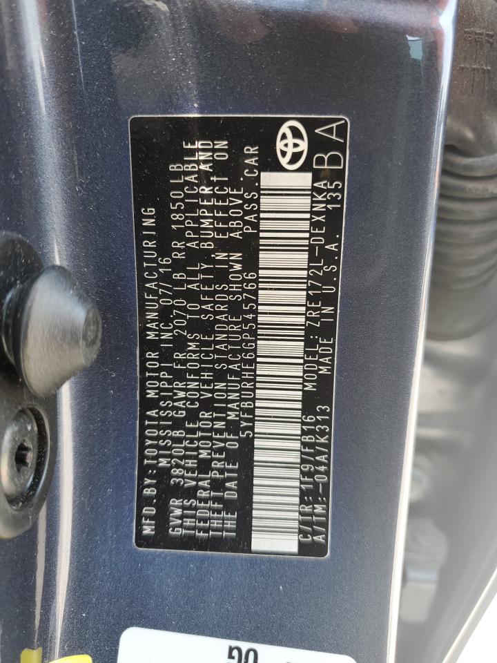 5YFBURHE6GP545766 2016 Toyota Corolla L