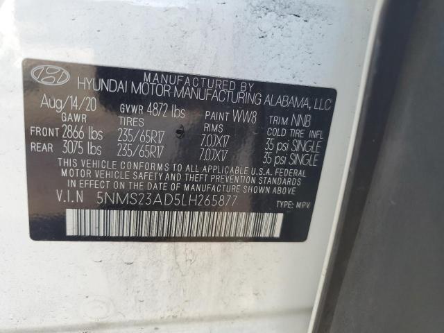 2020 Hyundai Santa Fe Se VIN: 5NMS23AD5LH265877 Lot: 57052964