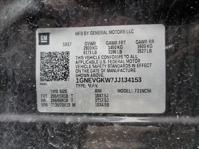 2018 Chevrolet Traverse Lt VIN: 1GNEVGKW7JJ134153 Lot: 55873544