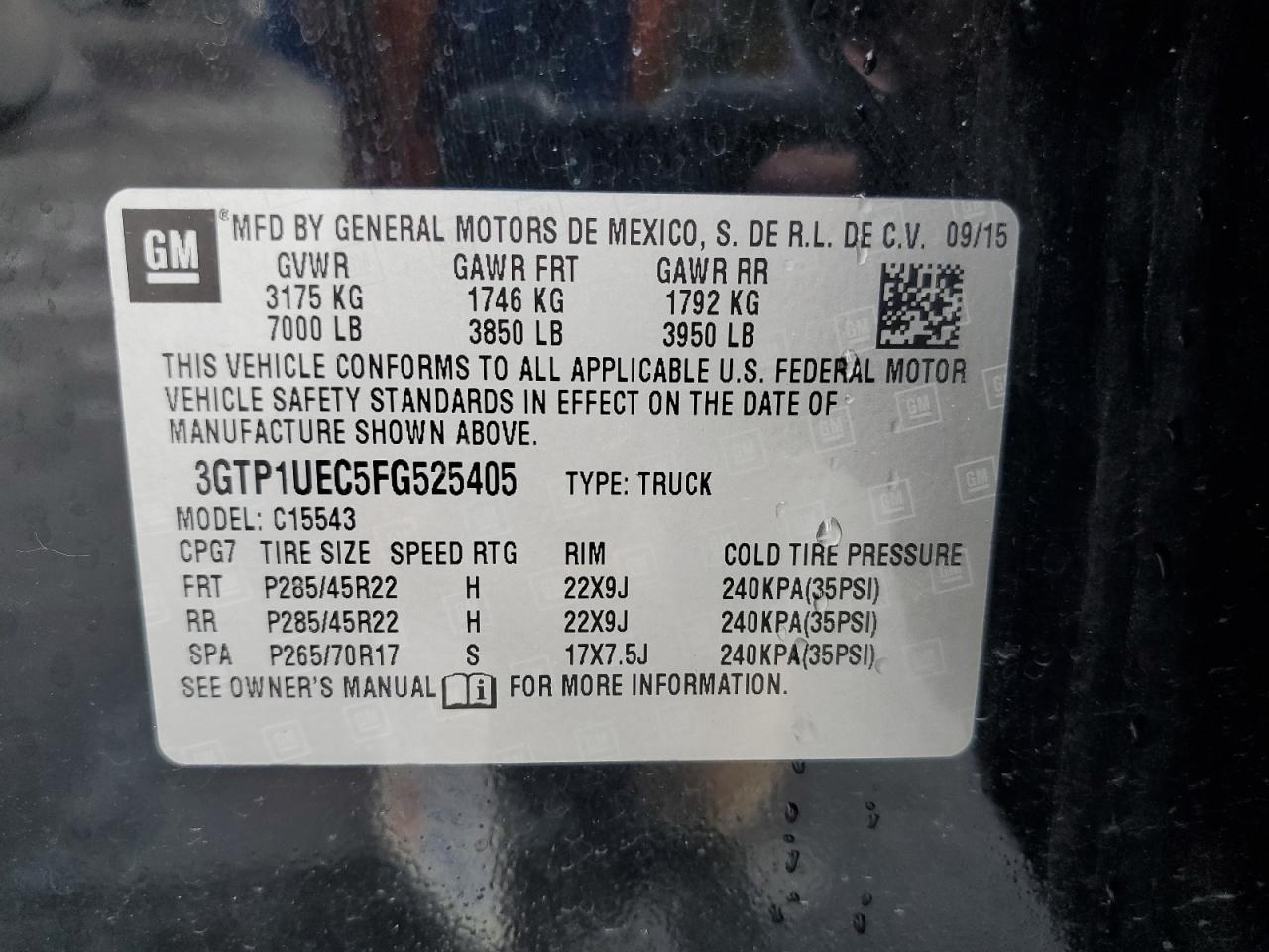 3GTP1UEC5FG525405 2015 GMC Sierra C1500 Sle