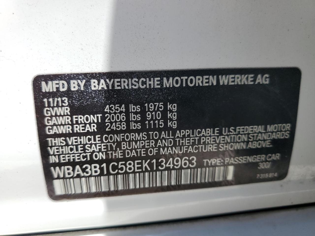 WBA3B1C58EK134963 2014 BMW 320 I