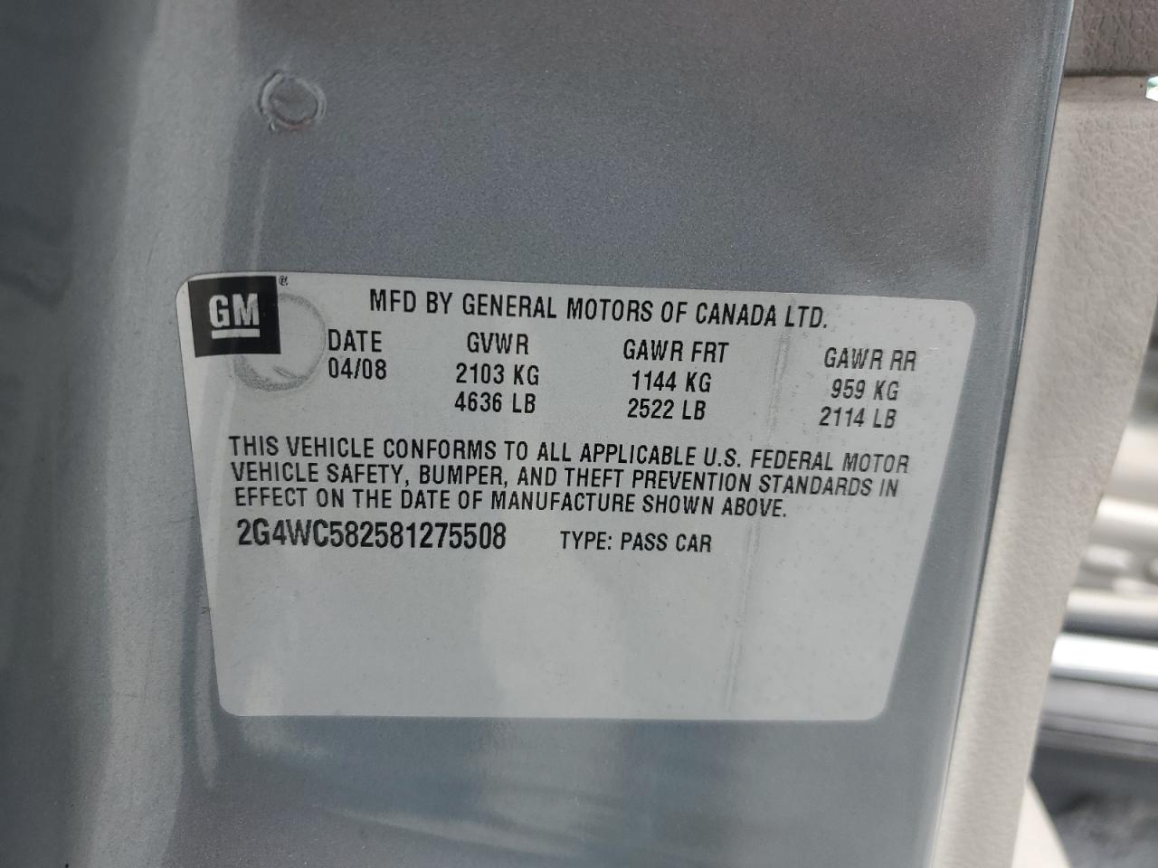 2G4WC582581275508 2008 Buick Lacrosse Cx