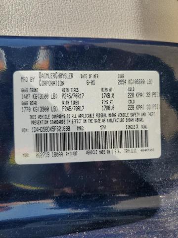 2005 Dodge Durango Limited VIN: 1D4HD58DX5F621698 Lot: 55884024