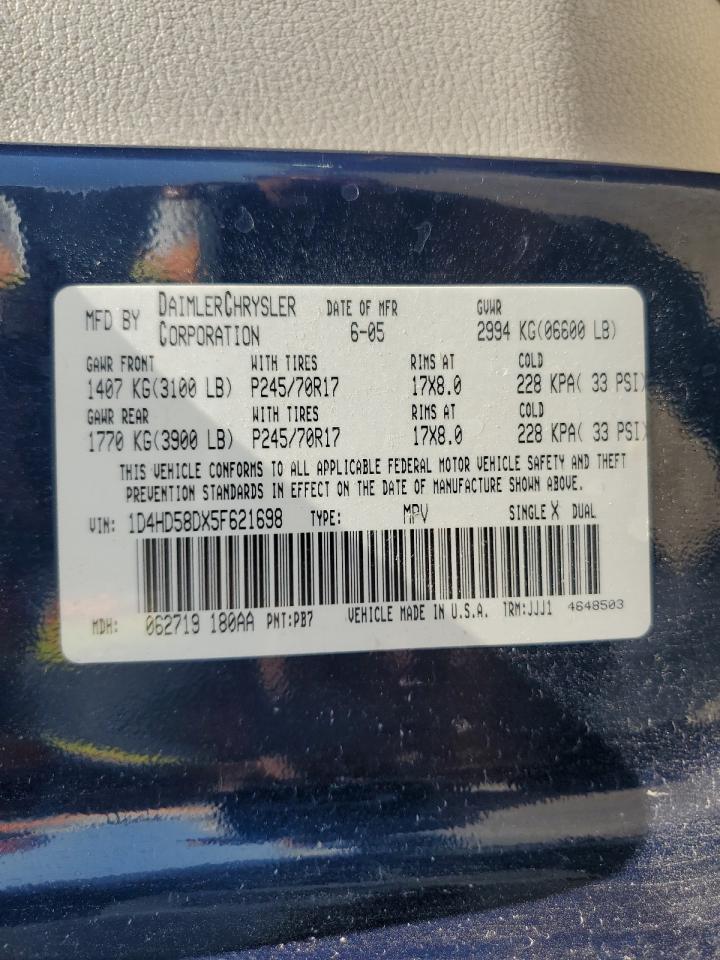 1D4HD58DX5F621698 2005 Dodge Durango Limited